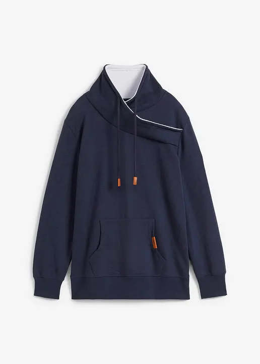 Sweatshirt, Schalkragen mit Kuschelfleece in blau von vorne - bonprix