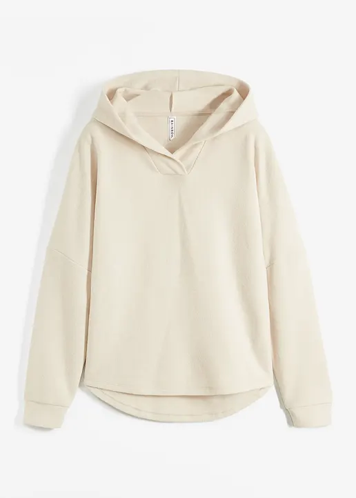 Sweatshirt in Strickoptik in beige von vorne - bonprix