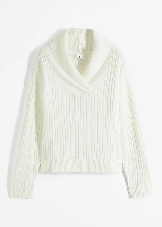 Pullover mit V-Ausschnitt und Seitenschlitzen in weiß von vorne - bonprix