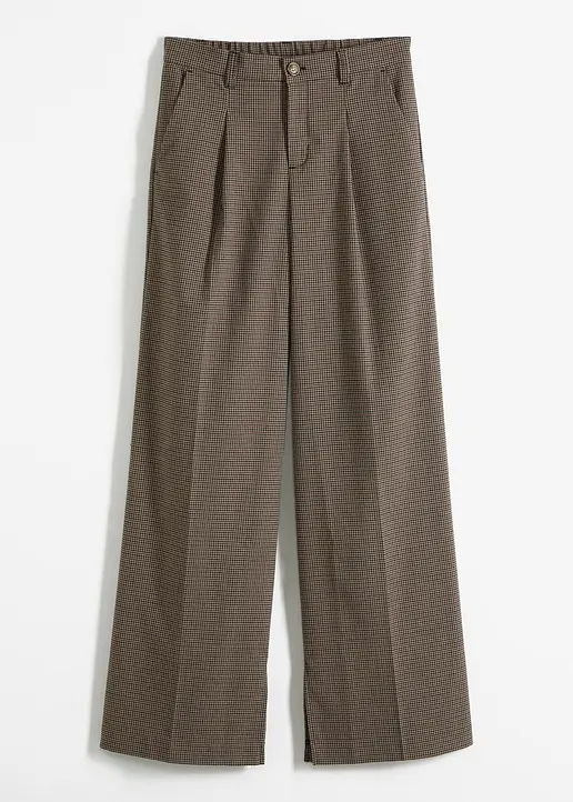 Karierte Bundfaltenhose mit abnehmbarer Kette in braun von vorne - bonprix