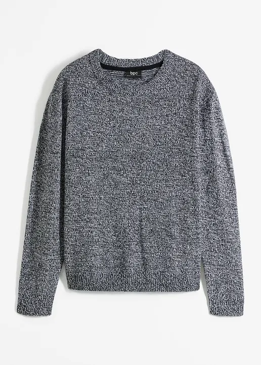 Strick-Pullover mit Rundhals-Ausschnitt in Melange in grau von vorne - bonprix