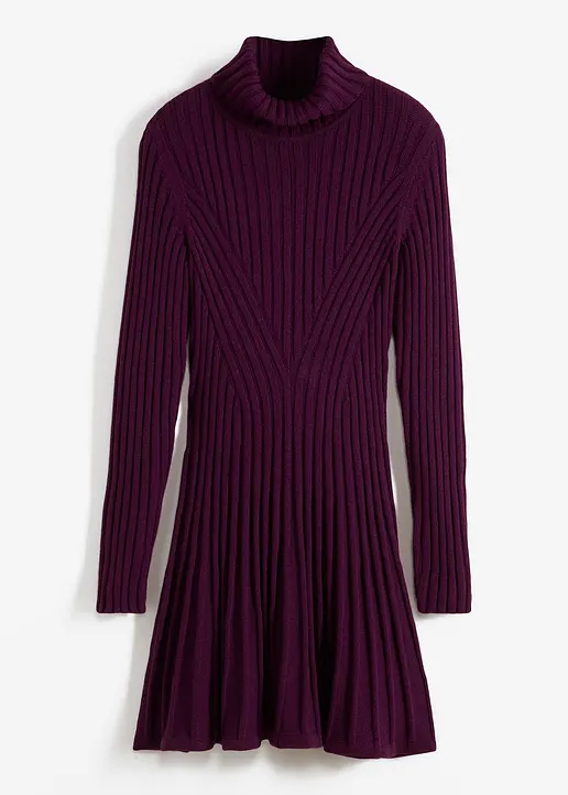 Strickkleid mit Rollkragen in lila von vorne - bonprix