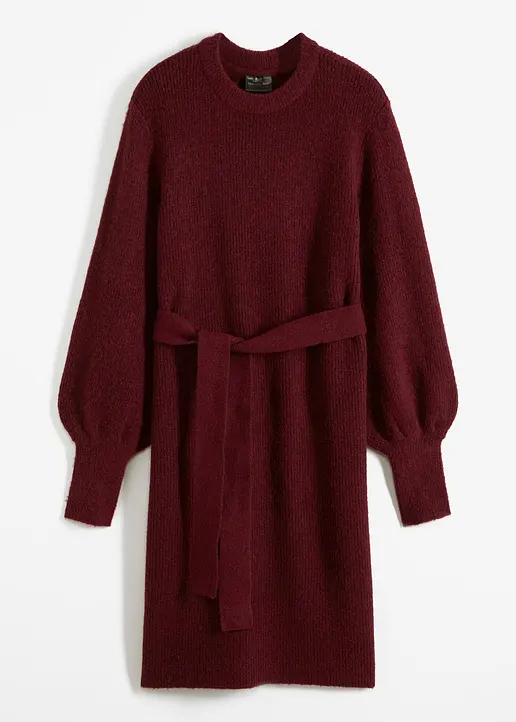 Strickkleid mit Ballonärmeln in rot von vorne - bonprix