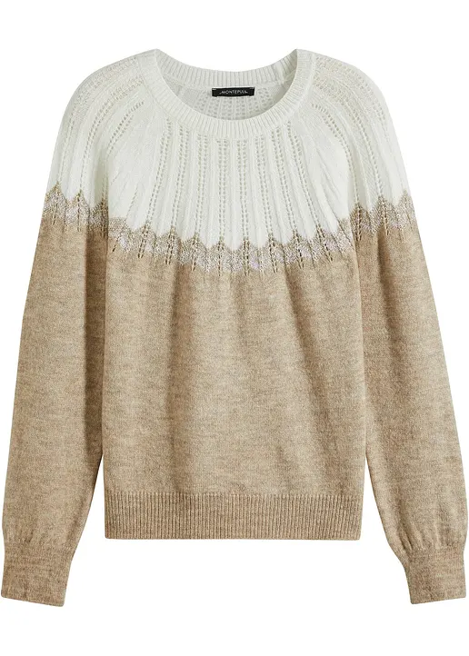 Ajour-Pullover in beige von vorne - bonprix