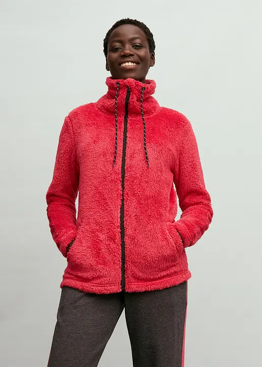 Kuschel-Fleecejacke in rot von vorne (im Anschnitt) - bonprix