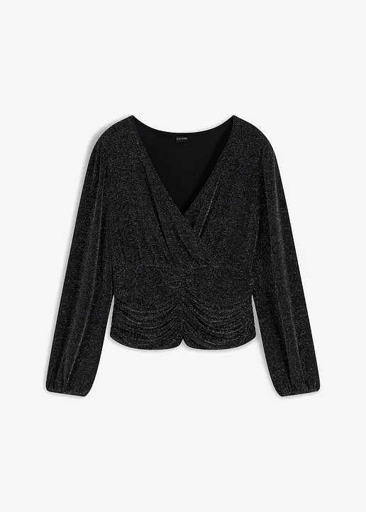 Langarmshirt mit Glitzer-Effekt in schwarz von vorne - bonprix
