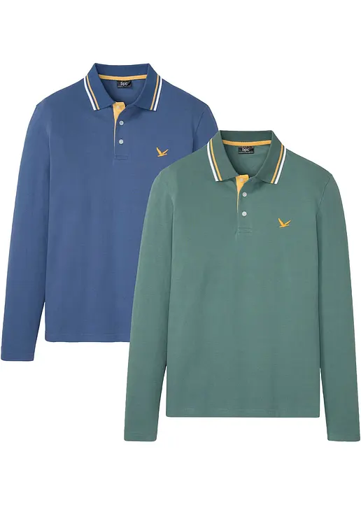 Poloshirt (2er Pack) aus reiner Bio-Baumwolle in blau von vorne - bonprix
