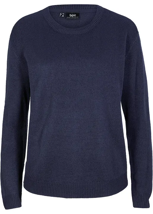 Strick-Pullover mit Rundhals-Ausschnitt in blau von vorne - bonprix