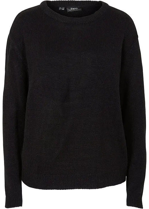 Strick-Pullover mit Rundhals-Ausschnitt in schwarz von vorne - bonprix