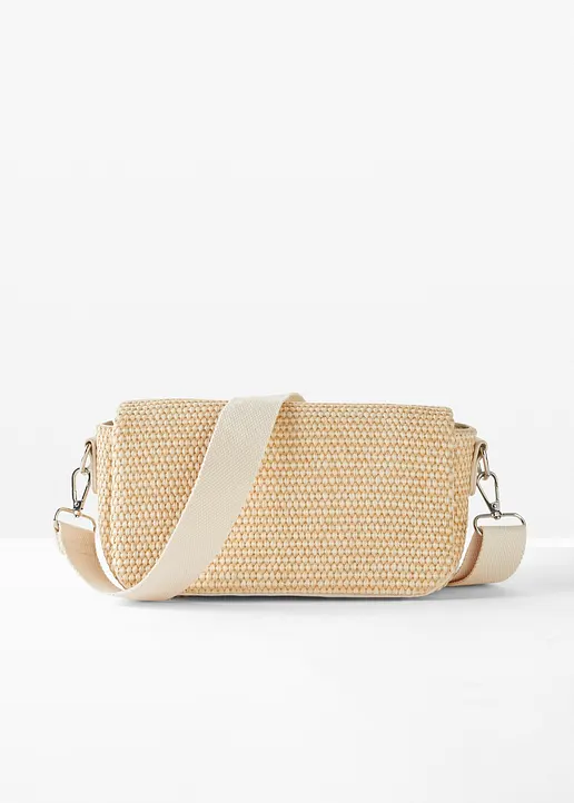 Umhängetasche in Strohoptik mit abnehmbarem Taschengurt in beige - bonprix
