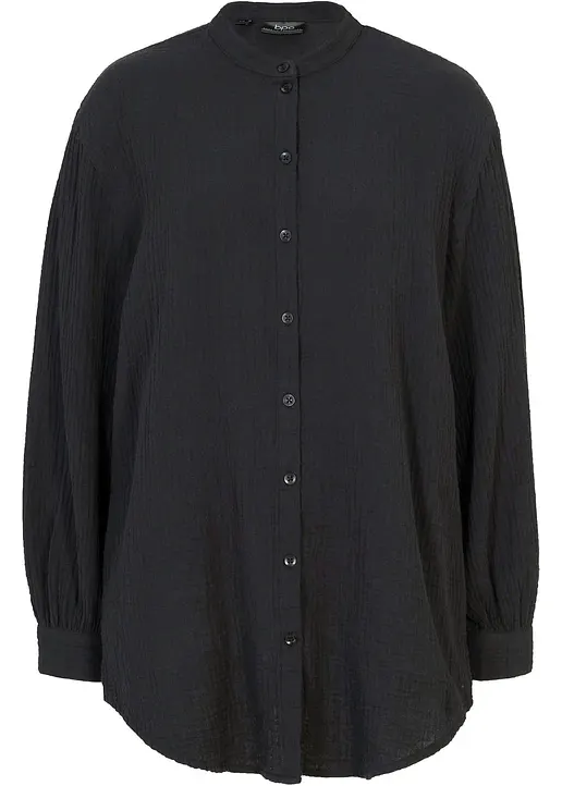 Musselin-Longbluse aus Baumwolle in schwarz von vorne - bonprix