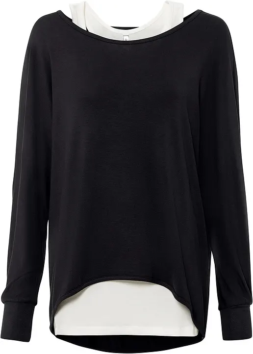 Longshirt mit Top aus Viskose-Mix in schwarz von vorne - bonprix