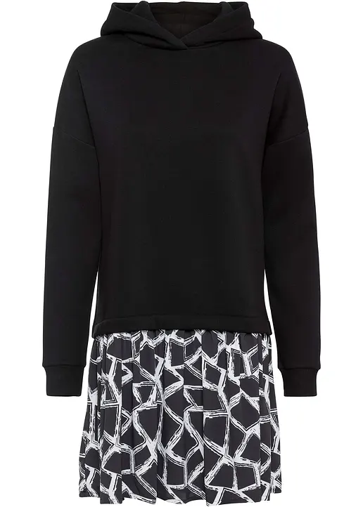 Sweatkleid in 2-in-1 Optik in schwarz von vorne - bonprix