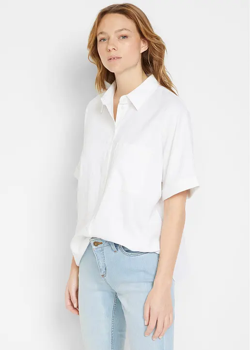Oversize Halbarmbluse mit Leinen in weiß von vorne (im Anschnitt) - bonprix