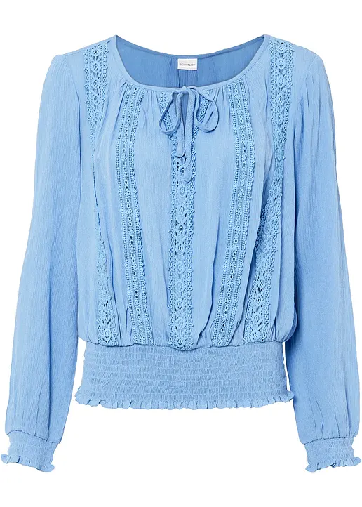 Schlupfbluse mit Crochet-Spitze in blau von vorne - bonprix