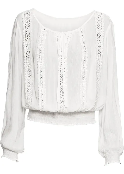 Schlupfbluse mit Crochet-Spitze in weiß von vorne - bonprix