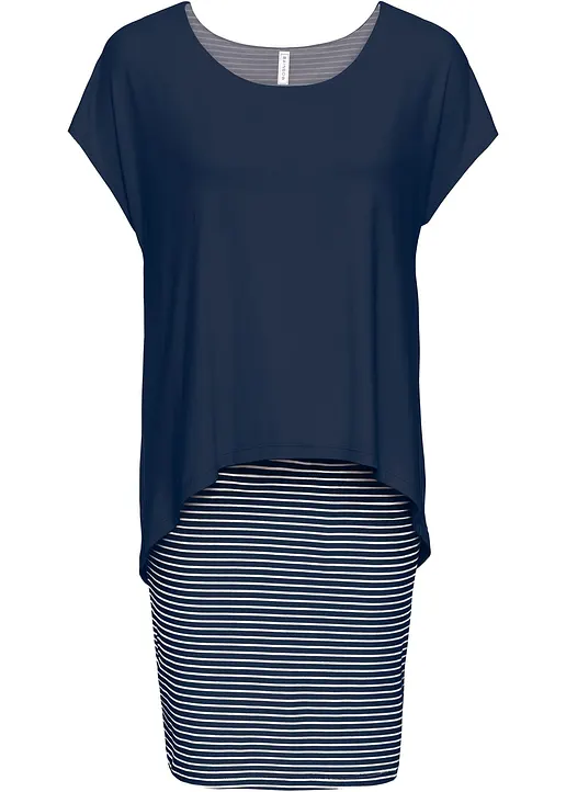 Jerseykleid mit Streifenrock in blau von vorne - bonprix
