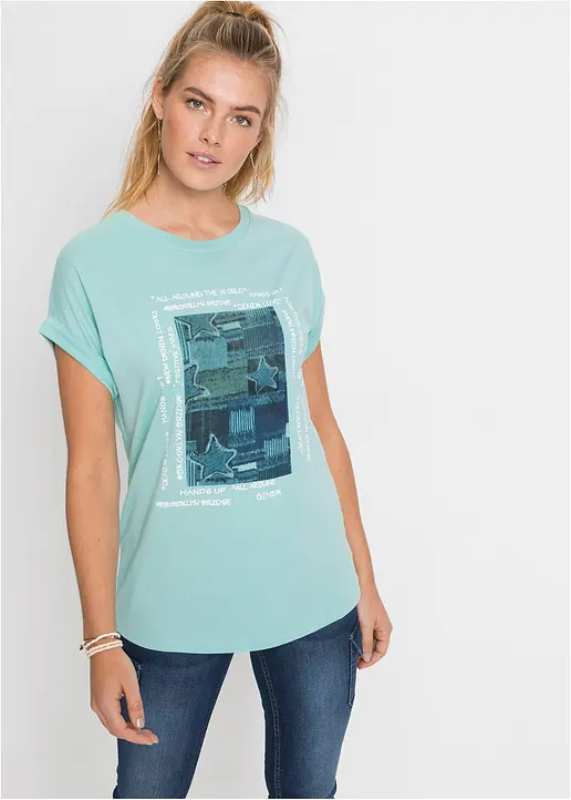 T-Shirt aus softem Viskose-Mix in blau von vorne (im Anschnitt) - bonprix