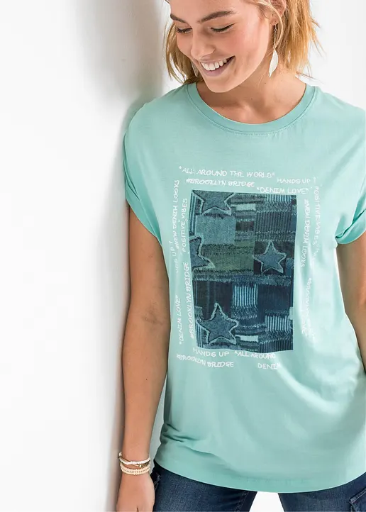 T-Shirt aus softem Viskose-Mix in blau (Detailaufnahme) - bonprix