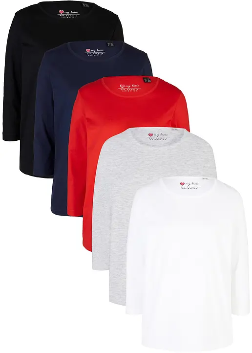 Longshirt mit 3/4-Arm, (5er Pack) in schwarz von vorne - bonprix