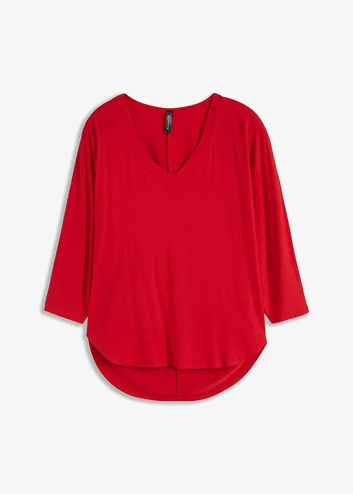Shirt mit 3/4 Arm aus Viskose-Elasthan-Mix in rot von vorne - bonprix