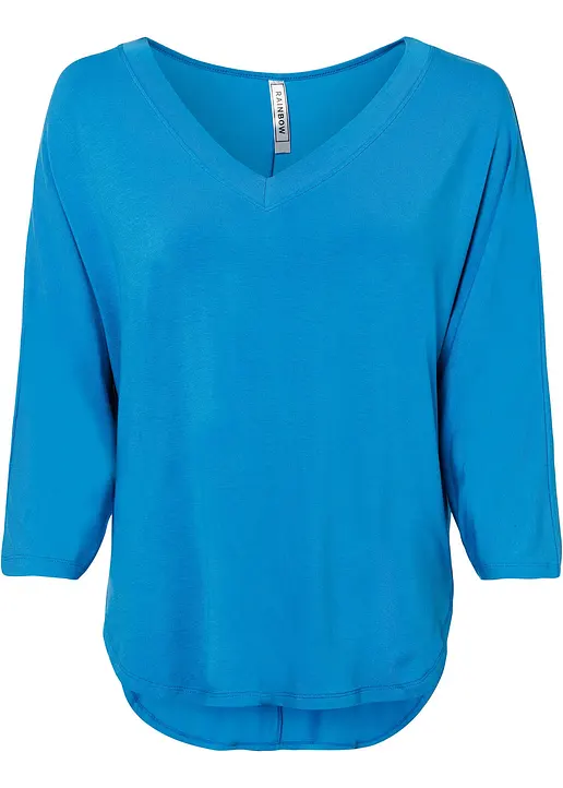 Shirt mit 3/4 Arm aus Viskose-Elasthan-Mix in blau von vorne - bonprix