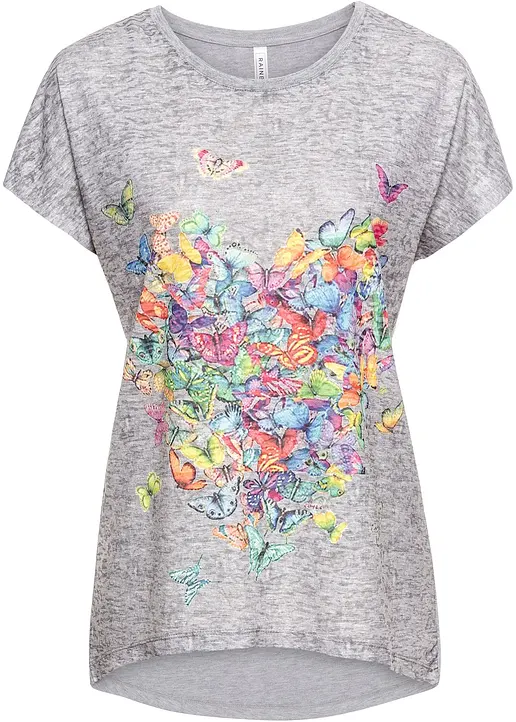 Shirt mit Schmetterlingsdruck in grau von vorne - bonprix