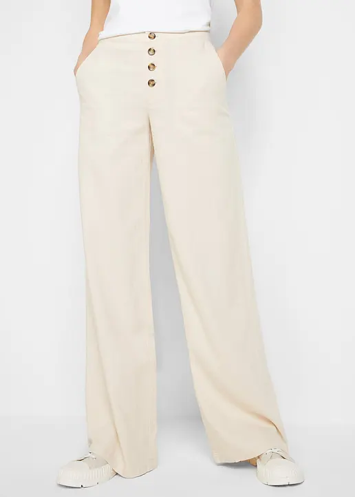 Palazzo-Hose mit Leinen in beige von vorne - bonprix