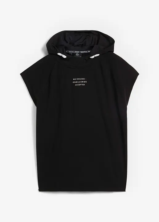 Sport-Shirt mit Kapuze in schwarz von vorne - bonprix