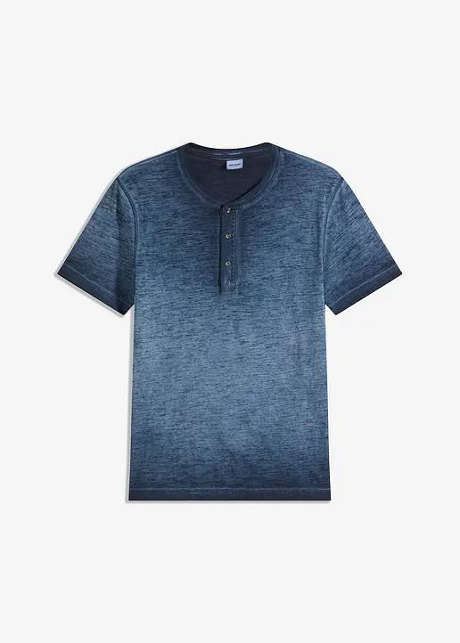 Henleyshirt, Kurzarm aus reiner Bio-Baumwolle in gewaschener Optik in blau von vorne - bonprix