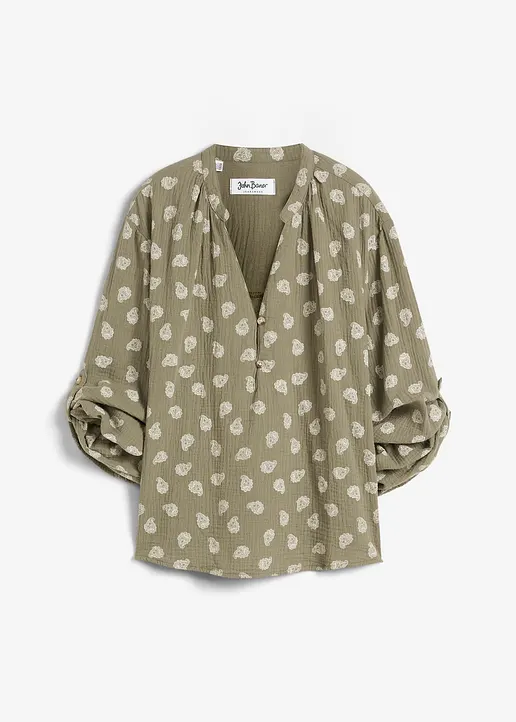 Oversize-Bluse aus luftigem Musselin in grün von vorne - bonprix