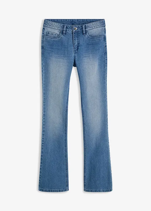 Flared Jeans Mid Waist, Stretch in blau von vorne - bonprix