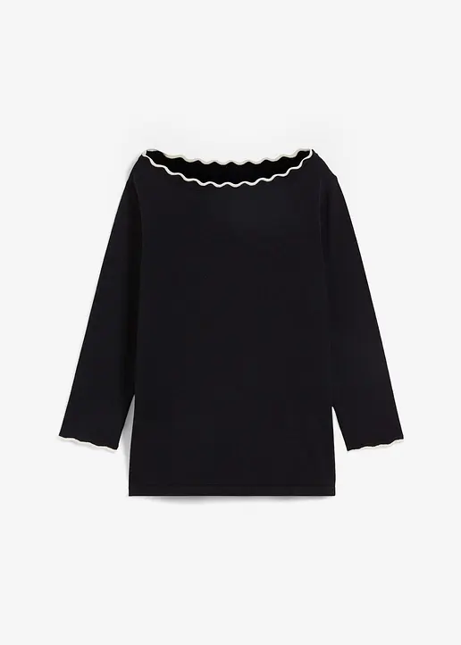 Feinstrickpullover mit Seidenanteil in schwarz von vorne - bonprix