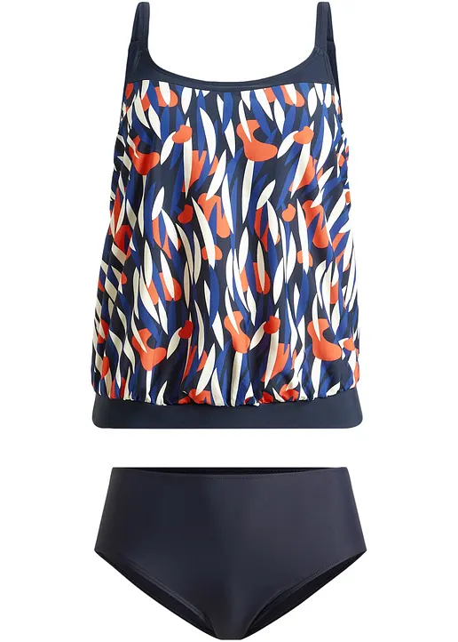 Oversize Tankini (2-tlg.Set) aus recyceltem Polyamid in blau von vorne - bonprix
