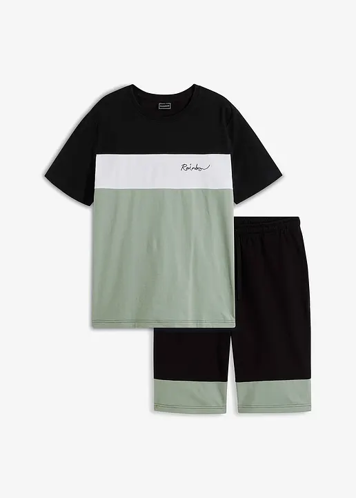 T-Shirt und Sweat-Bermuda (2-tlg.Set) in schwarz von vorne - bonprix