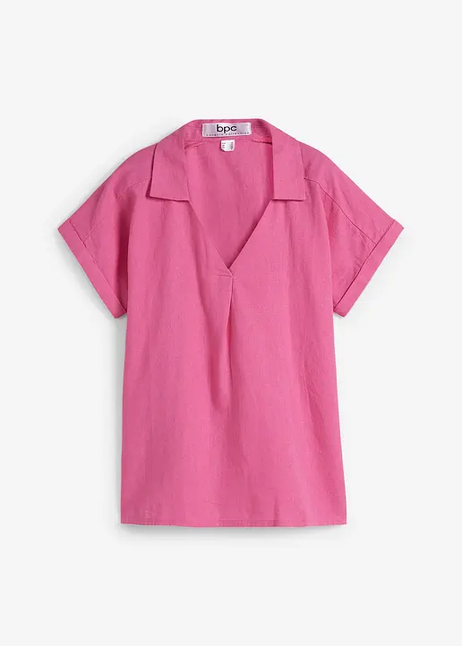 Tunikabluse aus luftigem Leinen-Mix in pink von vorne - bonprix
