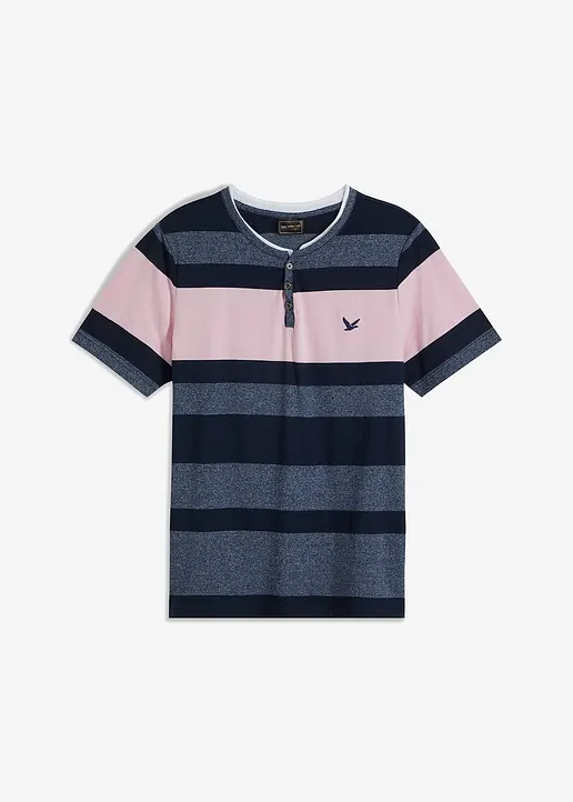 Henleyshirt, Kurzarm in blau von vorne - bonprix