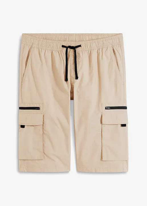 Schlupf-Bermuda mit Cargotaschen, Regular Fit in beige von vorne - bonprix