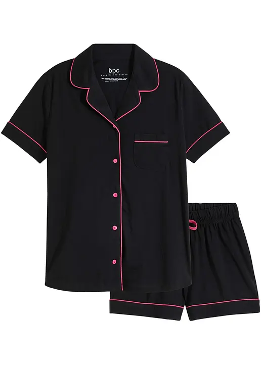 Shorty mit Knopfleiste in schwarz von vorne - bonprix