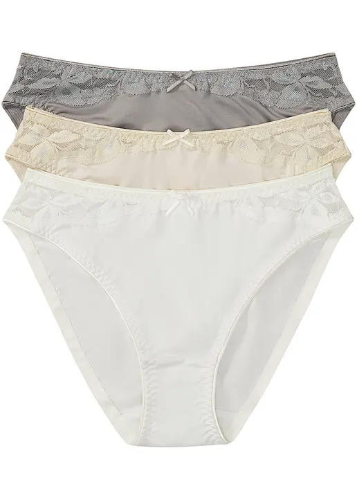 Slip mit Spitze (3er Pack) in grau von vorne - bonprix