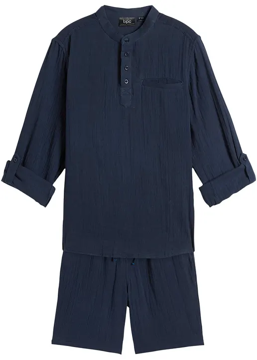 Musselin Hemd und kurze Hose (2-tlg.Set) in blau von vorne - bonprix