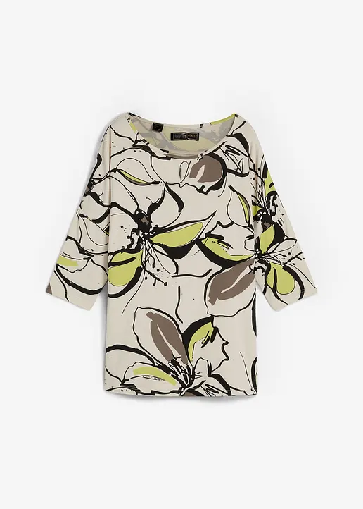 Shirt mit Fledermausärmel und floralem Druck in beige von vorne - bonprix