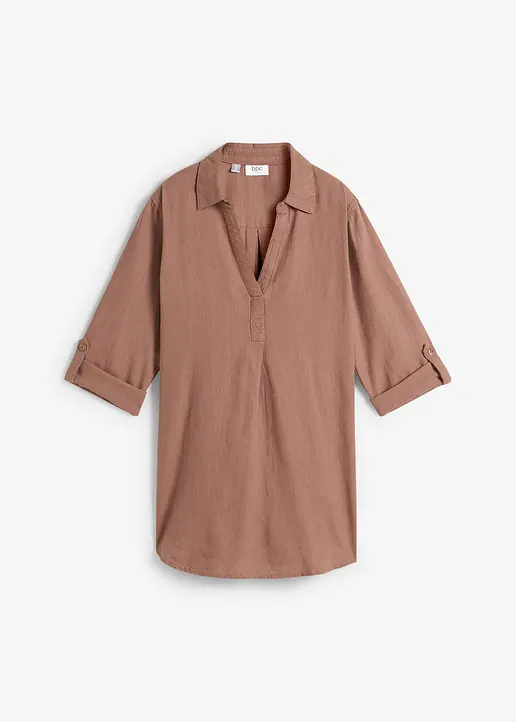 Leinen-Bluse, 3/4-Arm in braun von vorne - bonprix