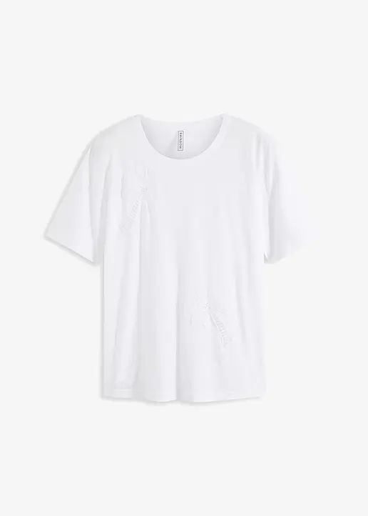 T-Shirt mit Spitzendetail in weiß von vorne - bonprix