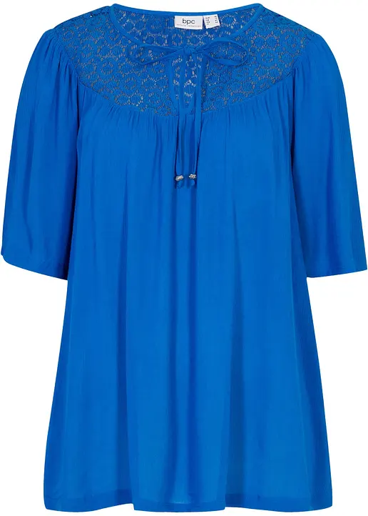 Long-Tunika aus Crinkle, halbarm in blau von vorne - bonprix