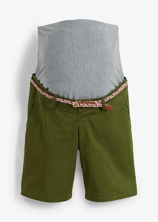 Umstands-Chinoshorts mit Gürtel in grün von vorne - bpc bonprix collection
