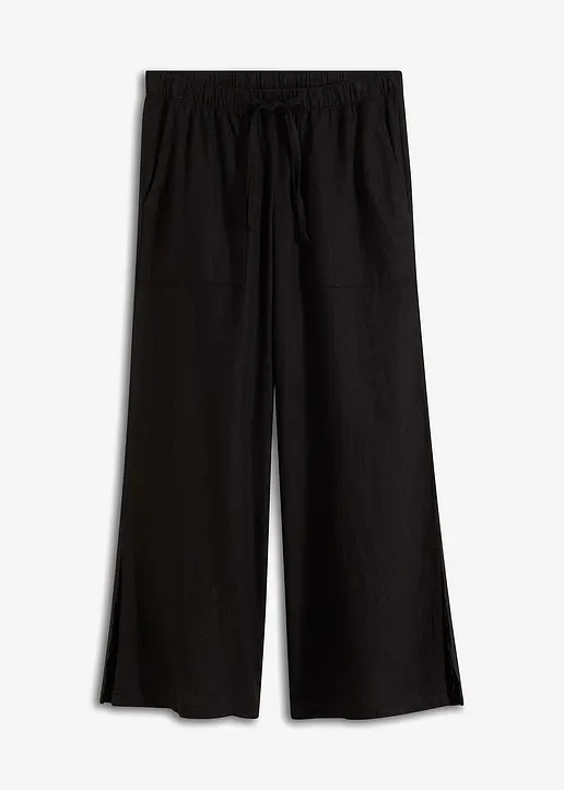 Marlenehose aus Leinen in schwarz von vorne - bonprix