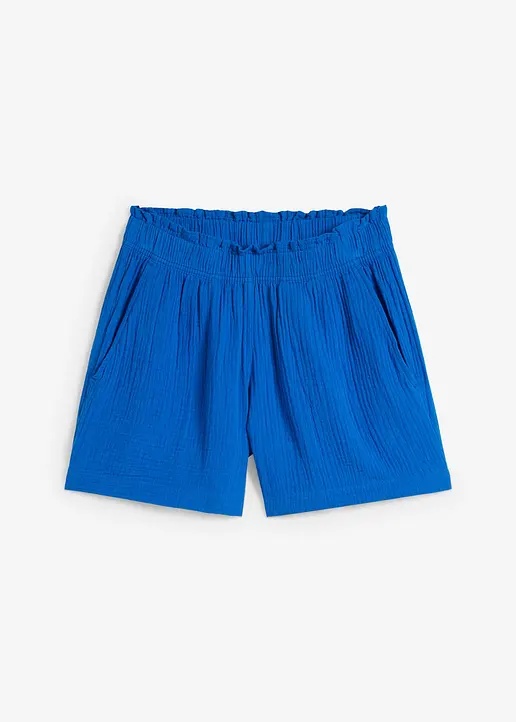 Musselin-Shorts aus reiner Baumwolle in blau von vorne - bonprix