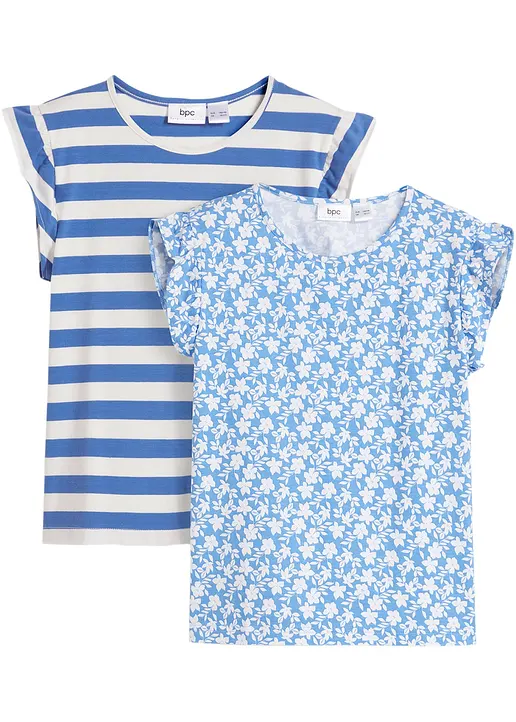 T-Shirt mit Bio-Baumwolle (2er Pack) in weiß von vorne - bonprix