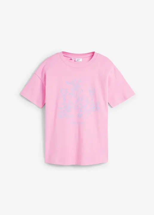 T-Shirt mit Druck aus Bio-Baumwolle in rosa von vorne - bonprix
